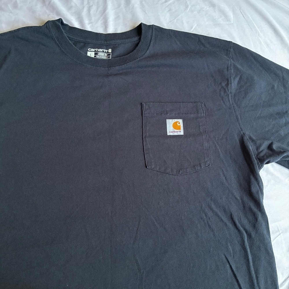 Carhartt Loose Fit Short Sleeve Cotton T-Shirt Pocket Relaxed Work Basic Large - Picture 2 of 8
